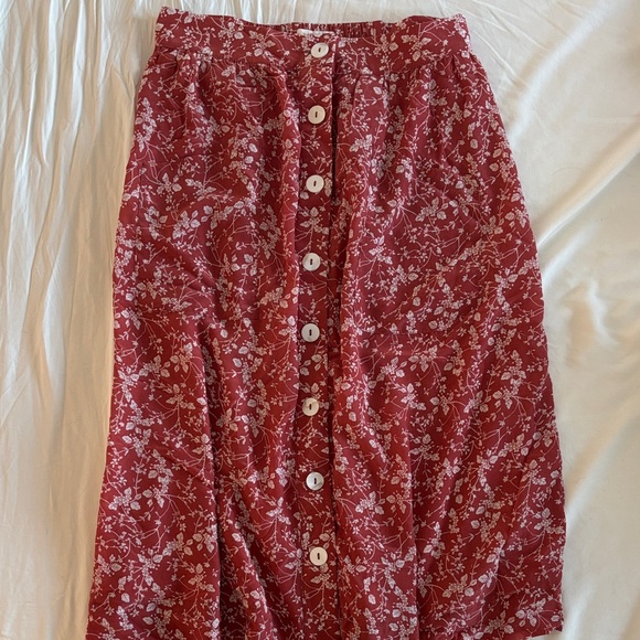 Roolee Dresses & Skirts - Roolee Floral Button-Down Red Midi Skirt